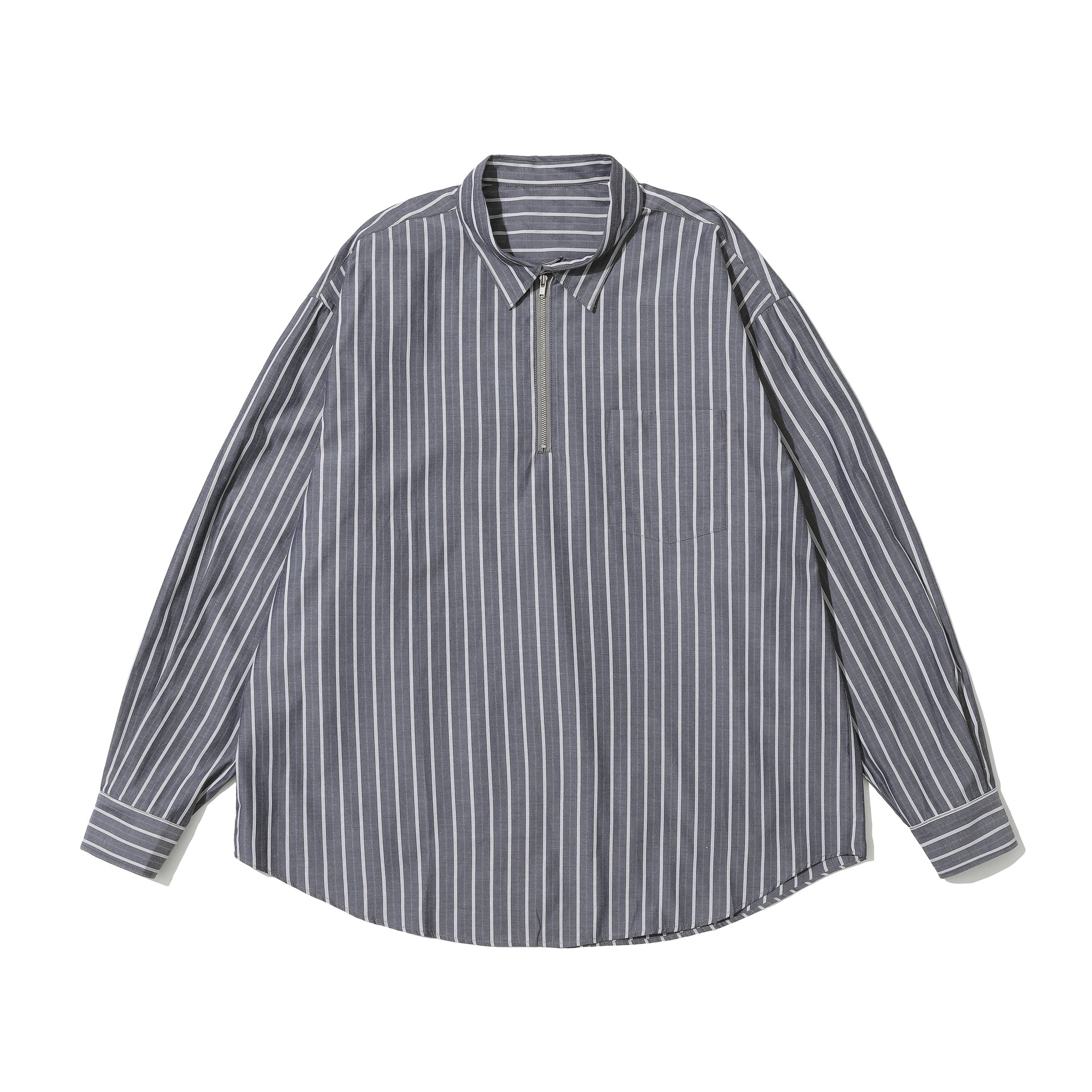 Half Zip Striped Shirt Black