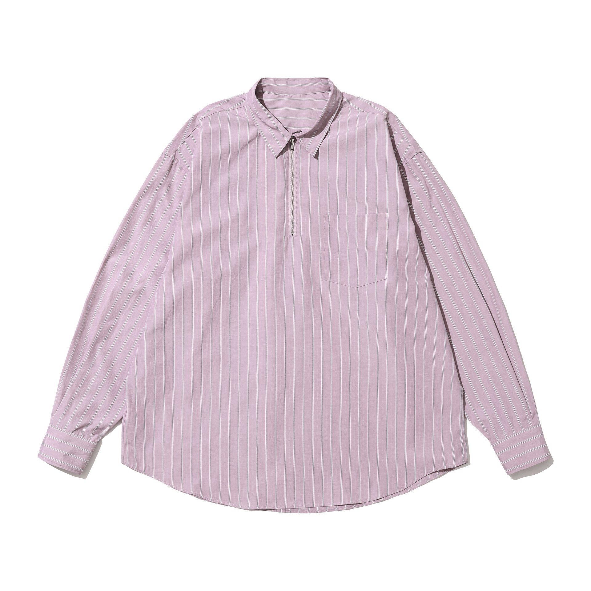 Half Zip Striped Shirt Pink and Gray Stripe